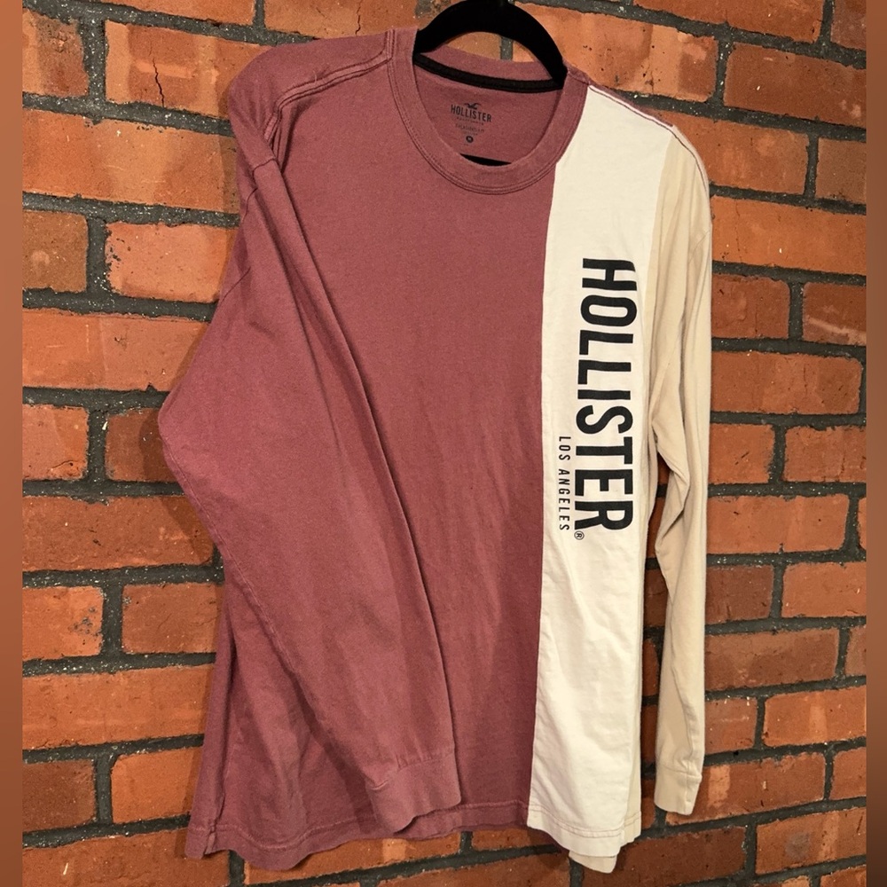 Hollister Mauve / White / Beige Colorblock Long Sleeve Oversized Fit Shirt M